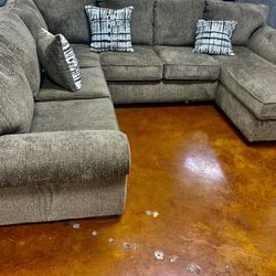 Large Brown Sectional Sofa Couch 