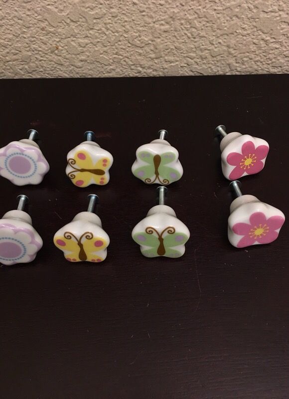 Knobs for dresser flowers butterflies 8 porcelain!