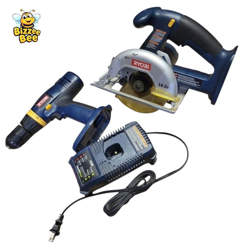 RYOBI P206 18v Cordless 1/2" Drill- P501 5.5" Circular Saw & P115 Charger Tested
