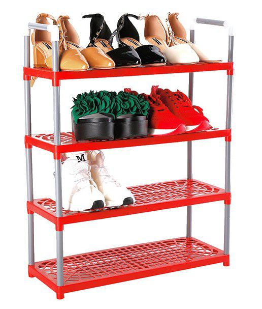 NEW Plastic Shoe Rack 4 Shelves Perfect for Garage, Closet, Home Organizer (red or blue)