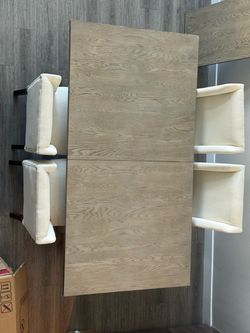 Wood Dining Table with 4 Upholstered Chairs