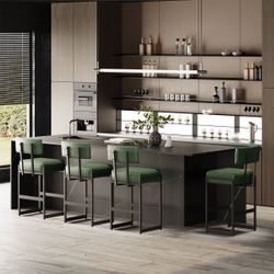 Set Of 4 Faux Leather Barstools