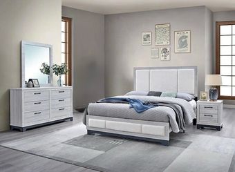 Kevin Light Gray 4 PC. Queen Size Platform Bedroom Set. Brand New. MATTRESS IS NOT INCLUDED .