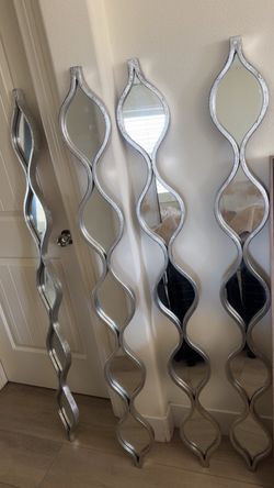 Set of 4 Extra Tall 60” Silver Wavy Wall Mirrors