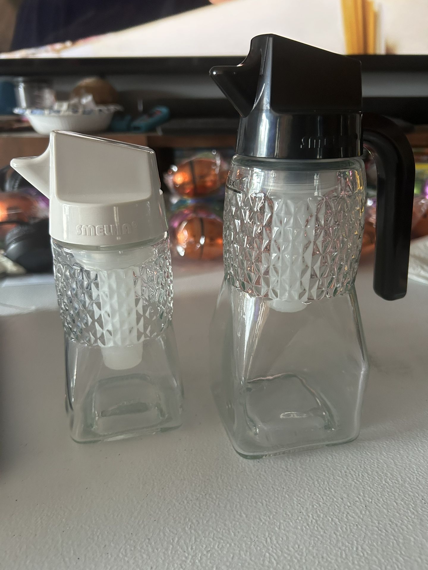 SMELHA Glass Olive Oil Dispenser & Vinegar Bottle Measuring Pourer