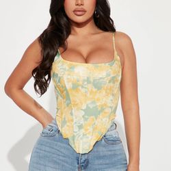 Yellow Floral Corset SIZE LARGE 