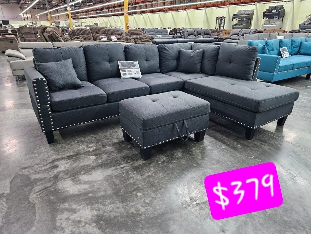 BRAND NEW 3PCS SECTIONAL SOFA SET WITH OTTOMAN AND ACCENT PILOWS INCLUDED $379