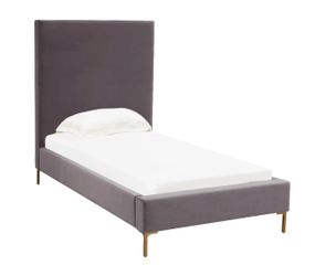 TOV Delilah Velvet Upholstered Bed Frame, Twin, Gray, Fabric/Metal