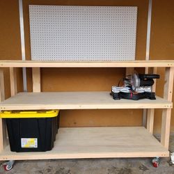 Sturdy Garage Workbench with Pegboard and Casters, Locally Crafted