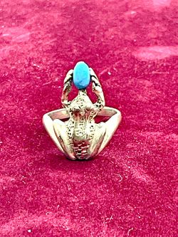 Sterling Frog And Turquoise Ring Sz 6