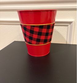 Holiday Metal Bucket with Buffalo Plaid Band