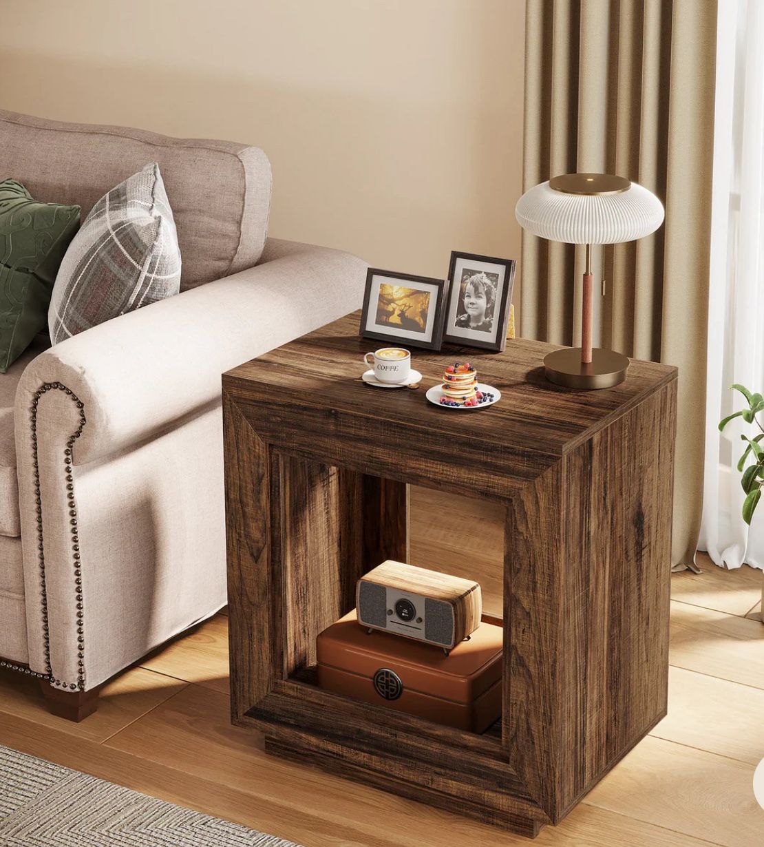 Wood End Table, Square Side Table Nightstands with Storage
