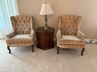 🔥Thomasville Upholstered Wingback Arm Chairs with Cabriolet Legs 🔥Sale