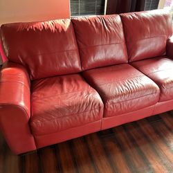 Red Italian Leather All Over Couch