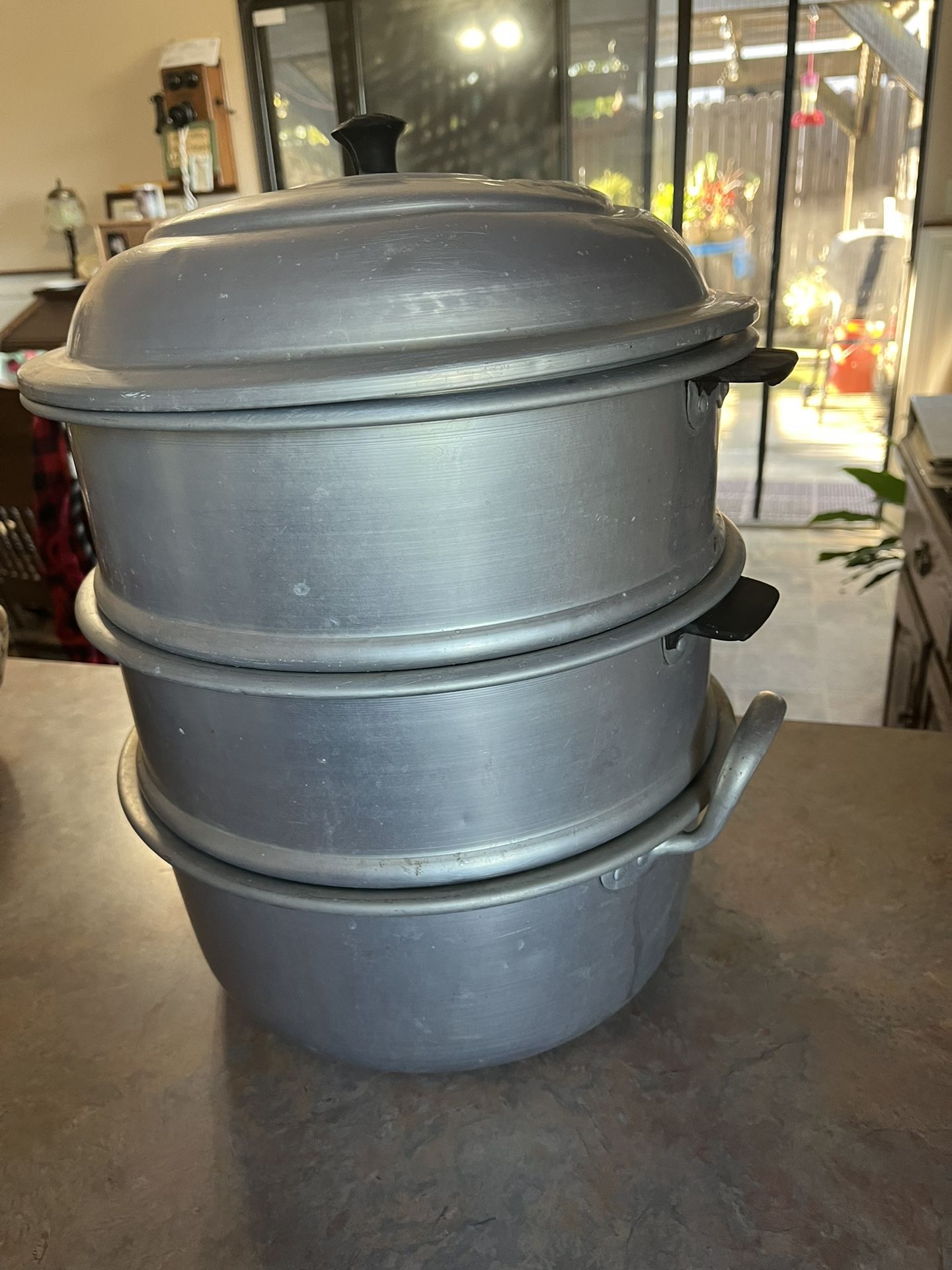 Vintage Large Aluminum Tamale Steamer Pot – 3 Tier Caldera Vaporera 