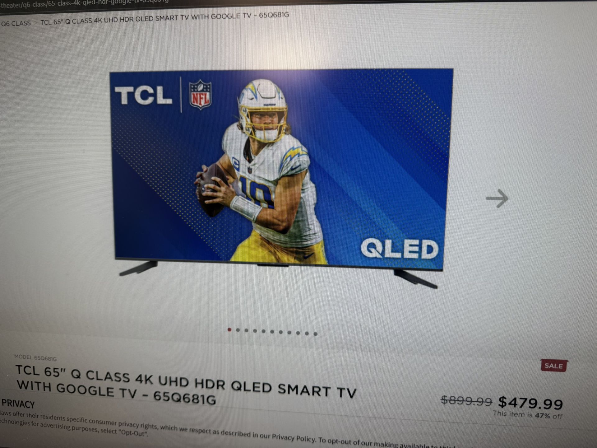 65” TCL QLED Smart TV