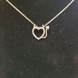 Devil Love Heart Marcasite Pendant Goldplated over Sterling Silver 20" Chain 1/2" Pendant F8