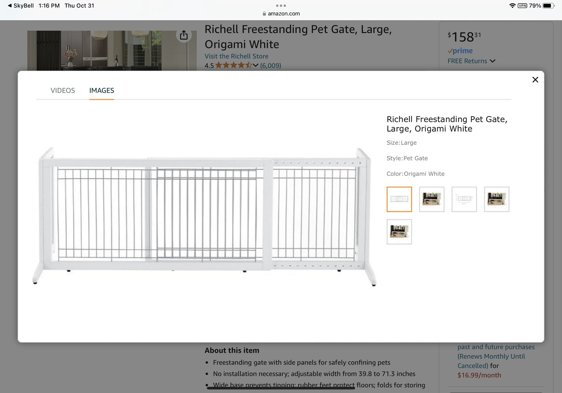 Richell Freestanding Pet Gate, Large, Origami White