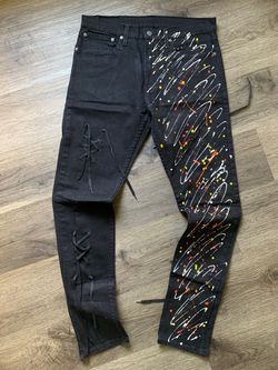 Levi Custom Black Denim Jeans with Paint Splatter