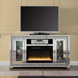 Brand New Glam Mirror Diamond Inlay Fireplace Tv Stand 