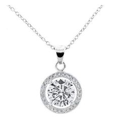 Cate & Chloe Blake 18k White Gold Plated Silver Halo Necklace | CZ Crystal Necklace for Women, Gift for Her