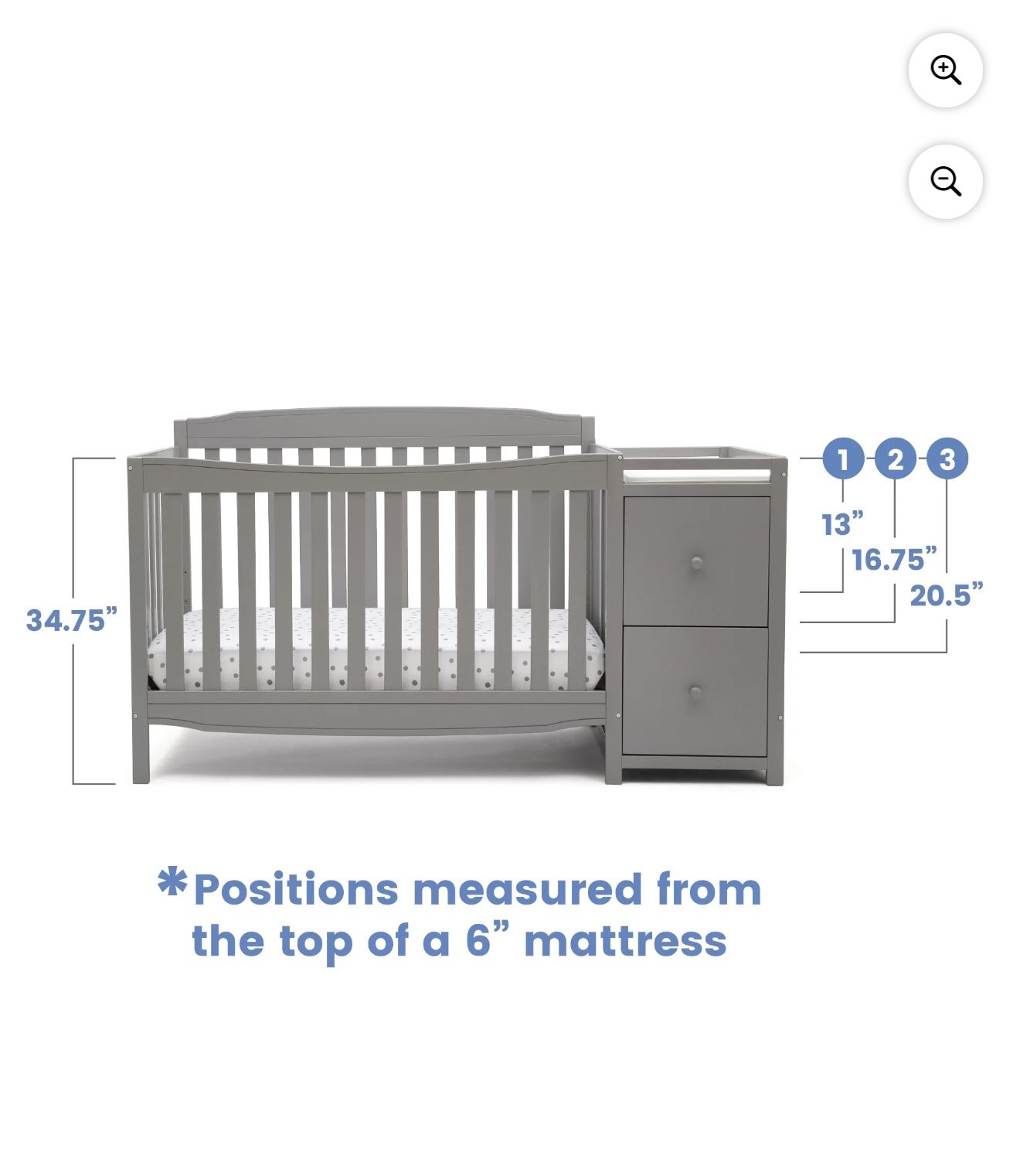 NEW Delta Children 6-in-1 Convertible Crib with Changing Table โ Gray