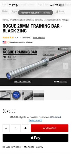 Rogue 28MM Training Bar – Black Zinc Olympic Barbell