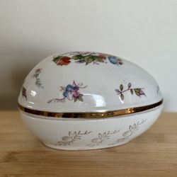 Vintage Shackman Floral Porcelain Trinket Box with Gold Trim
