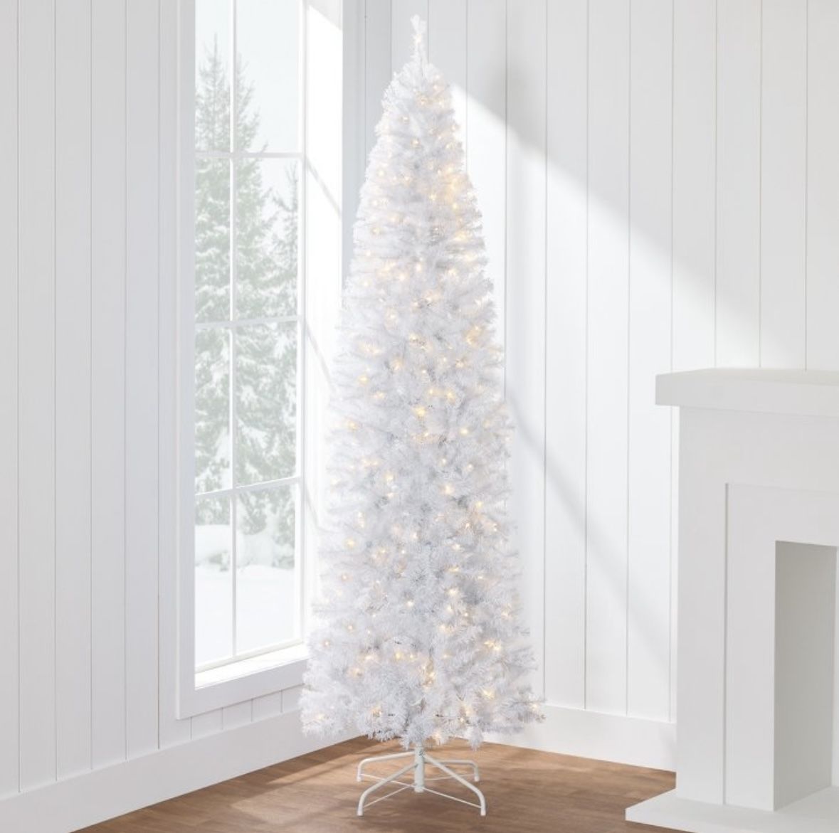 7.5 FT WHITE PRE LIT PENCIL TREE