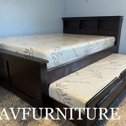 Full Bed w Twin Trundle and 2 Memory Foam Mattresses
