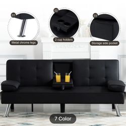 Brand New Double Sofa Bed with Cup holder 66” wide with Metal feet-black