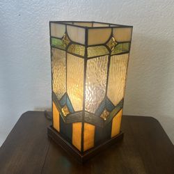 Vintage Gregory Tiffany-Glass Accent Pedestal 1 Light Mission Table Lamp 11" Tall 