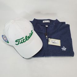 New Peter Millar Men's XL Blue Vest Footjoy Hat Strapback Adjustable 