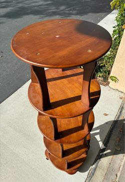 Tall Rotating 5-Tier Wood Display Shelf / Revolving Bookcase on Wheels