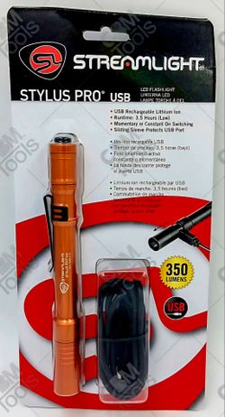 STREAMLIGHT STYLUS PRO 350 LUMENS USB LED FLASHLIGHT /ORANGE/ NEW /SEALED BOX/