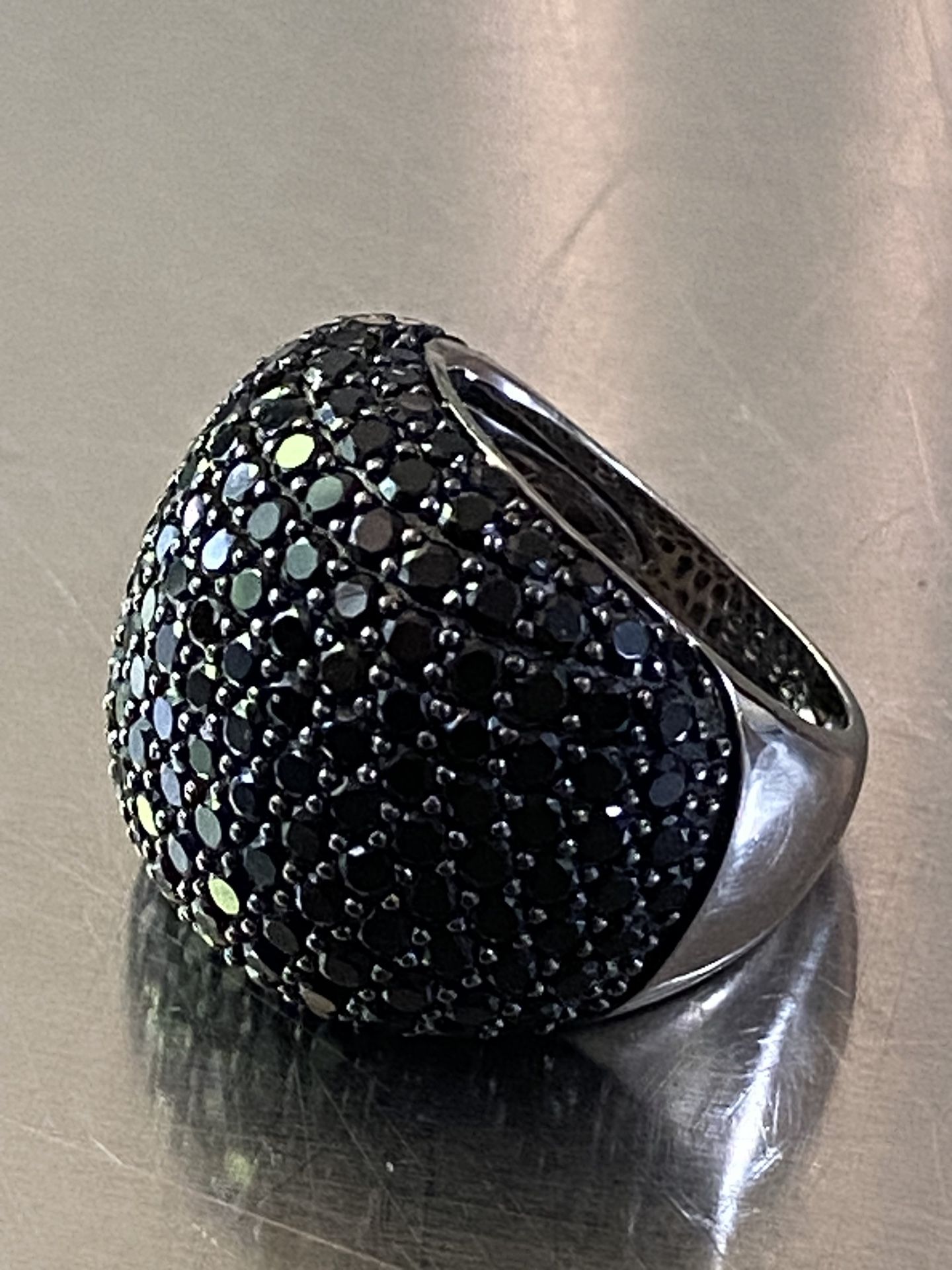 SG 925 Sterling Silver Ring Black Spinal Paved Stone size 6