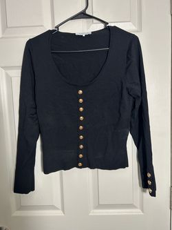 Black Knit Top with Gold Buttons