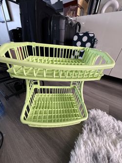 Lime Green 2-Tier Plastic Dish Drying Rack