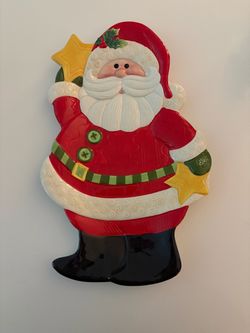 Fitz and Floyd Holiday Folk Santa serving plate / platter.