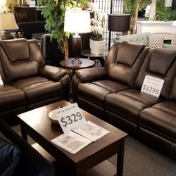 Brand New Leather Manual Reclining Sofa + Loveseat 2PCs