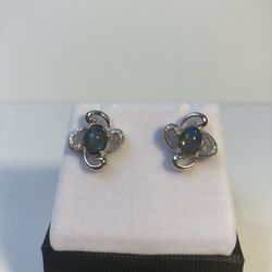 NIB Natural Black Opal & Diamond Accents Earrings, sterling silver