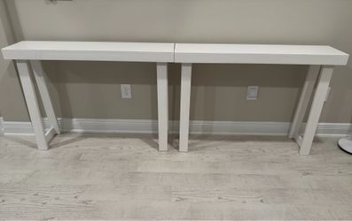 46 Inch Console Table, Solid Pine Wood Narrow Sofa / Entryway Table, White  – 2 Available