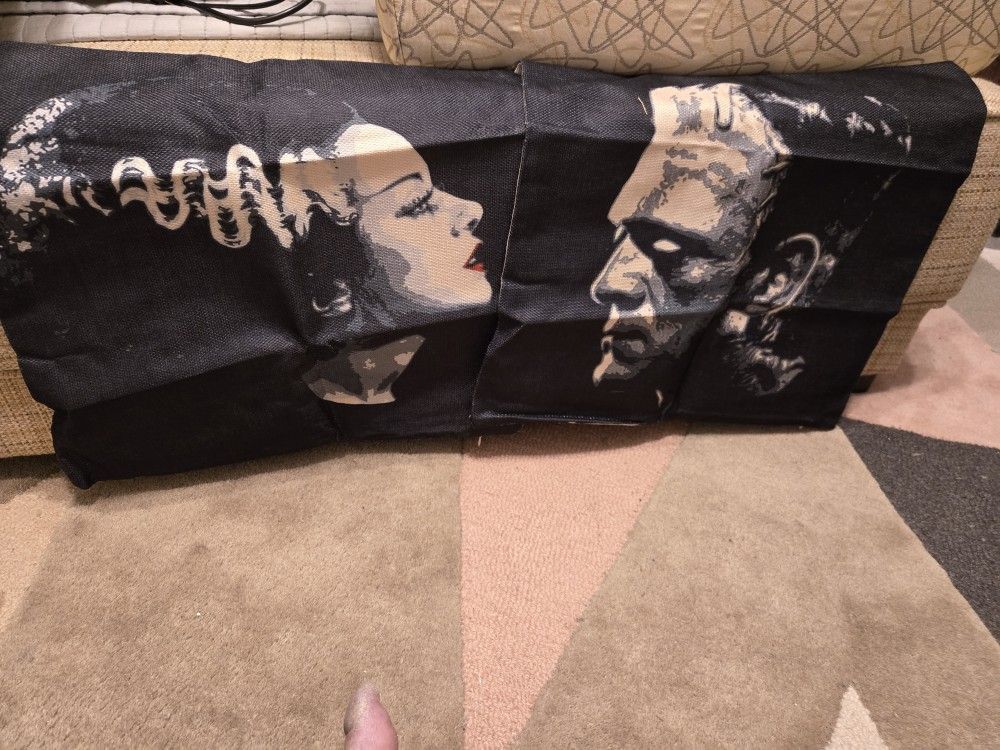 Horror Classic Bride Of Frankenstein & Frankenstein Pillow Covers Black White 18"