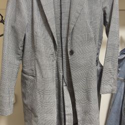 Gray Plaid Longline Blazer Jacket – Women’s 