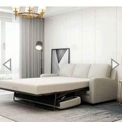 Leather Sleeper Sofa Beige 