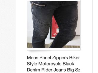 Men's panel zippered biker style motorcycle black denim rider jeans
