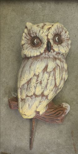 Cute 1970s Painted Concrete Owl Yard Statue