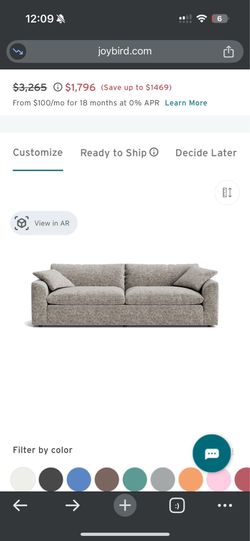 95” Joybird Bryant Cloud Sofa in Prime Stone with Matching Ottoman
