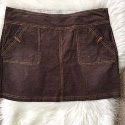 PRANA Women's Corduroy Skirt Brown Size 14 Cotton Stretch