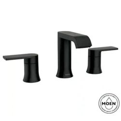 MOEN Genta 8 in. Widespread Double Handle Bathroom Faucet with Drain Kit Included in Matte Black (Valve Included)